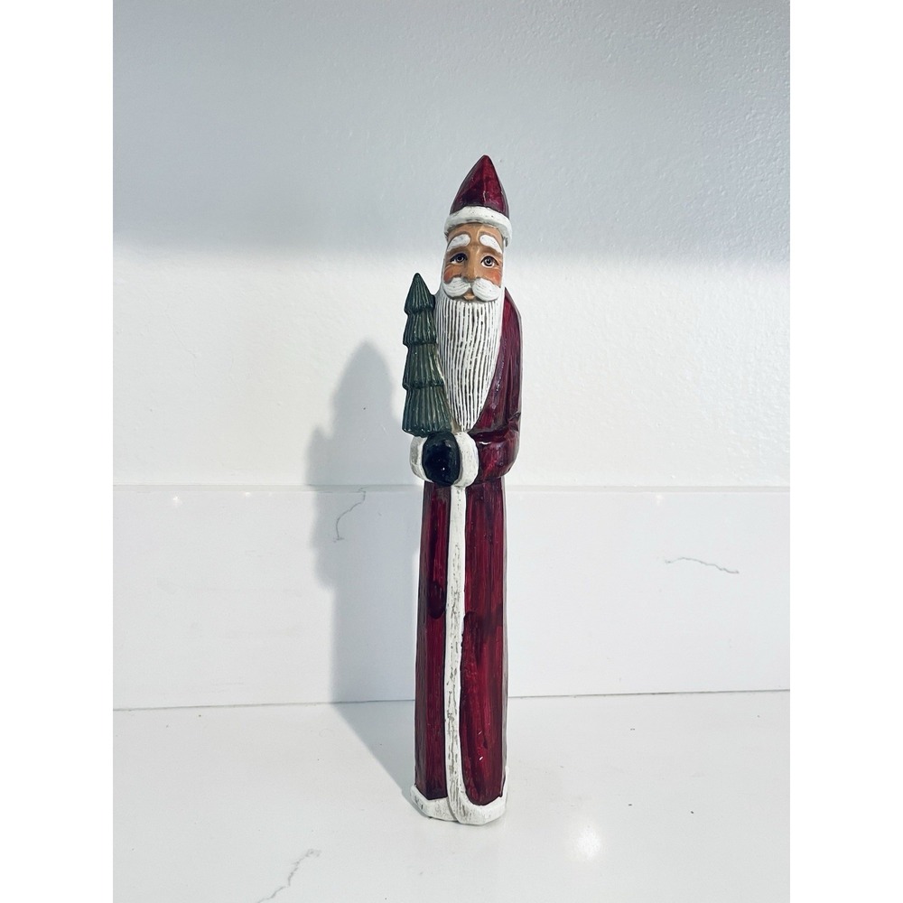 Vintage Old World Pencil Santa Holding Tree Christmas Figure 13.5" Plastic Decor